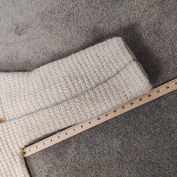 Women's Long Cardigan Size L/XL Beige Orange Fabric Embroidery Vintage Knitwear - Picture 11 of 12